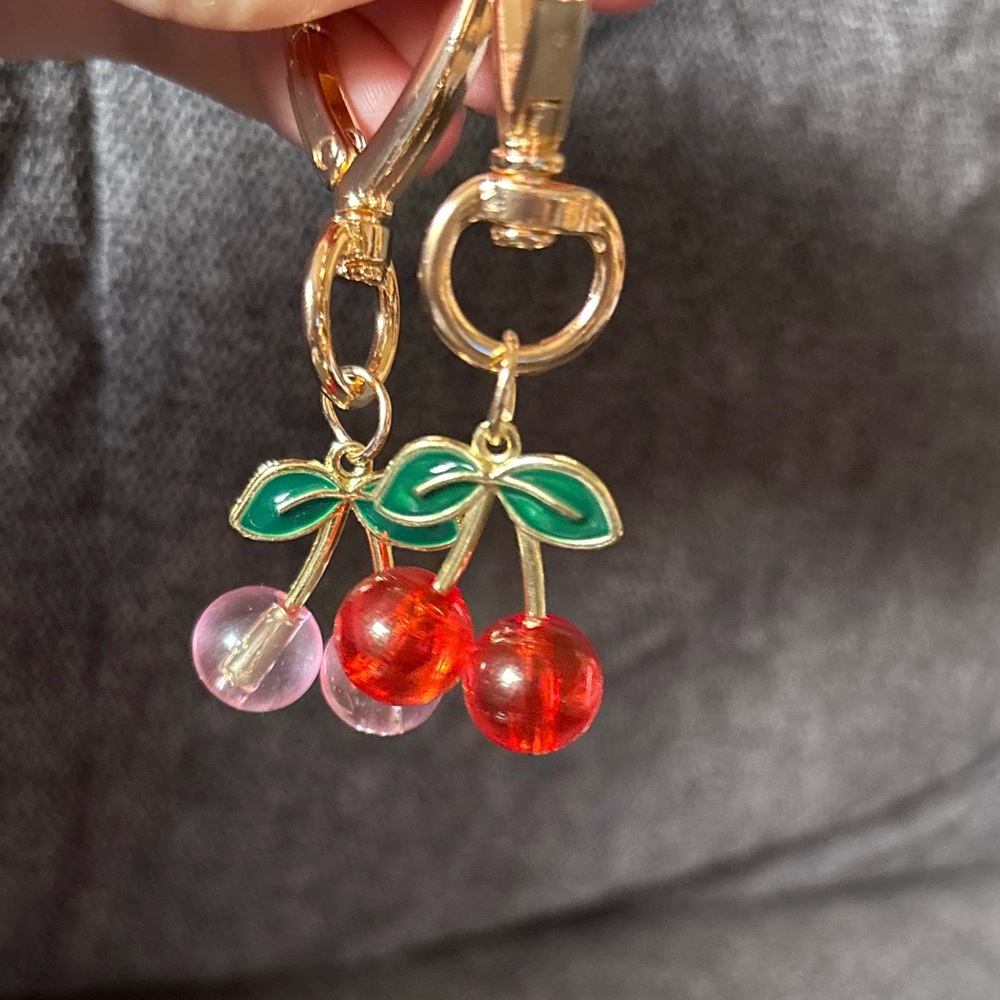 Red and Pink Cherry Bag Charm or Keychains-YOU GET BOTH